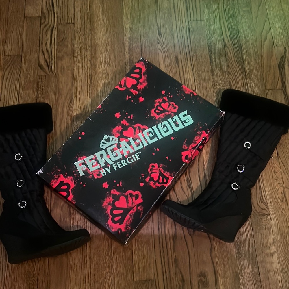 Fergalicious Black knee high fur boots
